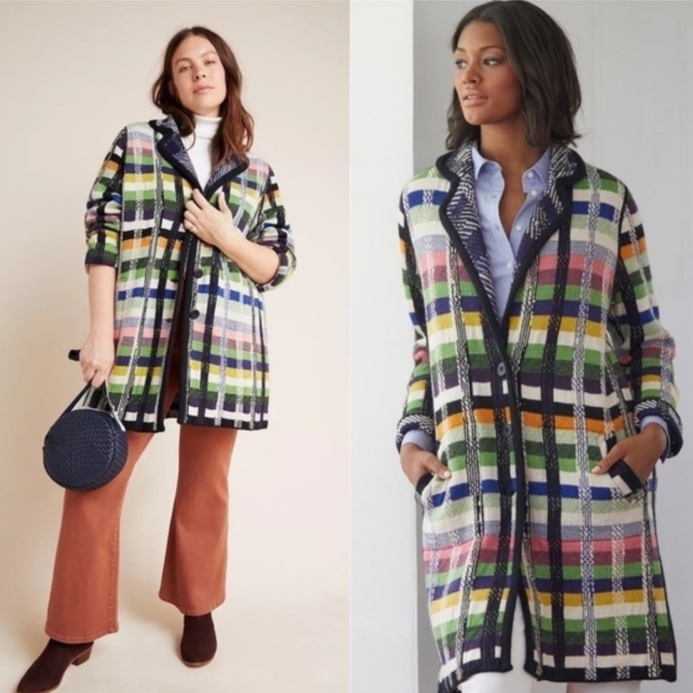 Anthropologie Aldomartins Shanley Plaid Wool Alpaca Colorblock Blanket Coat NWOT - Picture 1 of 13